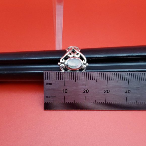 Size 5.75 925 Sterling Silver Fancy Dark Shell Ring - Picture 6 of 7